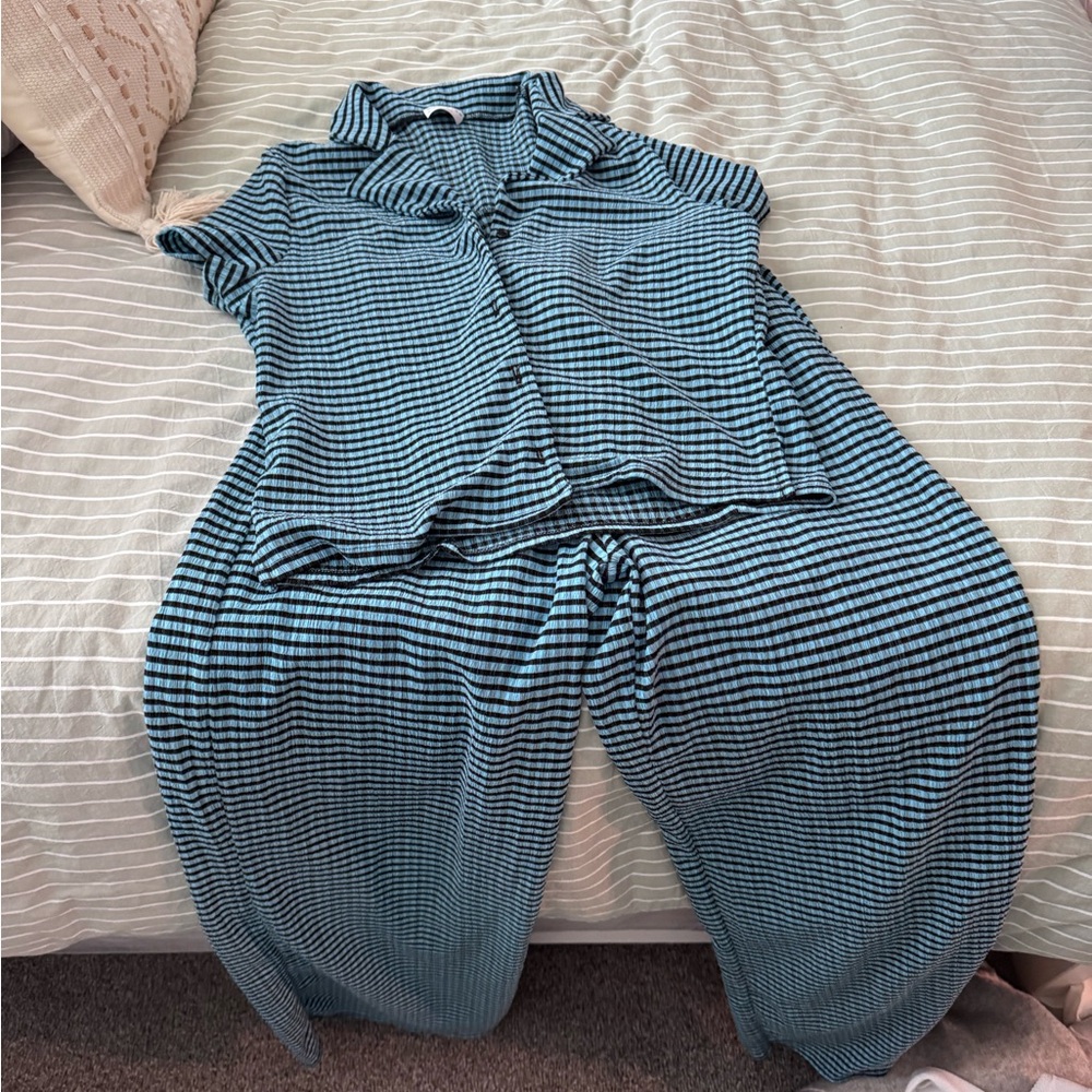 ASOS design blue and black gingham set size medium.